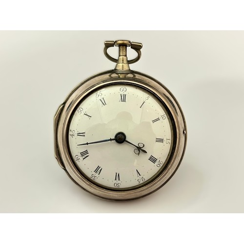 5177 - JOHN FLOOK OF LONDON: A late 18th/early 19th Century silver pair cased pocket watch, enamelled Roman... 