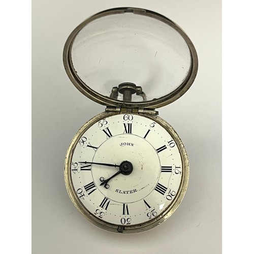 5179 - A late 18th/early 19th Century silver pair cased pocket watch, enamelled Roman dial bearing name Joh... 