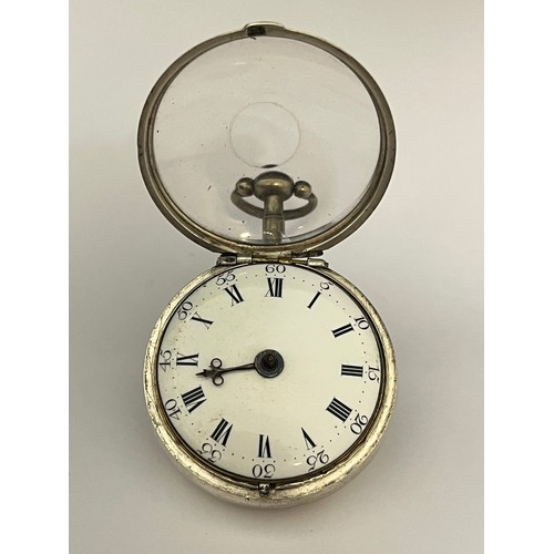 5178 - JOHN WATSON OF LONDON: A late 18th/early 19th Century silver pair cased pocket watch, enamelled Roma... 