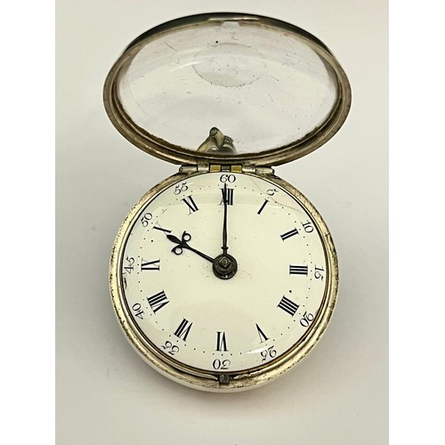 5182 - EDWARD BOLTON OF LONDON: A late 18th/early 19th Century silver pair cased pocket watch, enamelled Ro... 