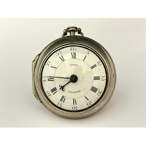 5179 - A late 18th/early 19th Century silver pair cased pocket watch, enamelled Roman dial bearing name Joh... 