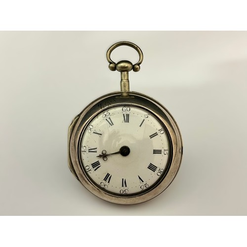 5178 - JOHN WATSON OF LONDON: A late 18th/early 19th Century silver pair cased pocket watch, enamelled Roma... 