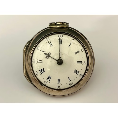 5182 - EDWARD BOLTON OF LONDON: A late 18th/early 19th Century silver pair cased pocket watch, enamelled Ro... 