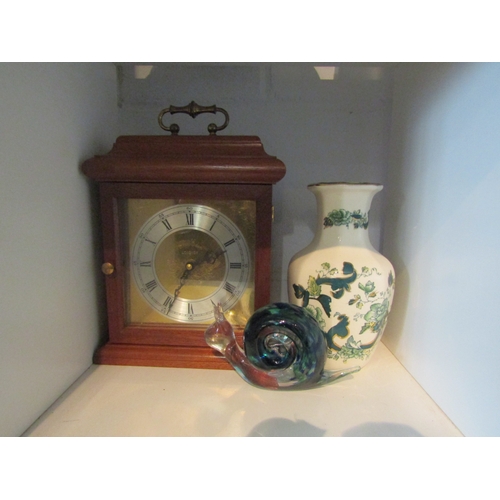 1490 - A selection of plates including Spode Christmas plates, Paul Eden mantel clock, Wedgwood paperweight... 