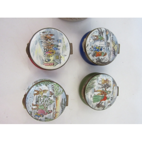 1438 - Eight Crummles Christmas themed enamel patch boxes, a ceramic and a marble inlaid trinket pot (10)