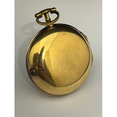 5166 - JAS GIBBS OF STOCKTON: A late 18th/early 19th Century silver gilt pair cased pocket watch, enamelled... 