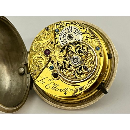 5151 - JOHN ELLICOTT OF LONDON: A late 18th/early 19th Century silver pair cased pocket watch with unusual ... 