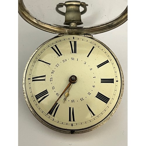 5175 - A late 18th/ early 19th Century silver pair cased pocket watch, enamelled Roman dial with mismatchin... 