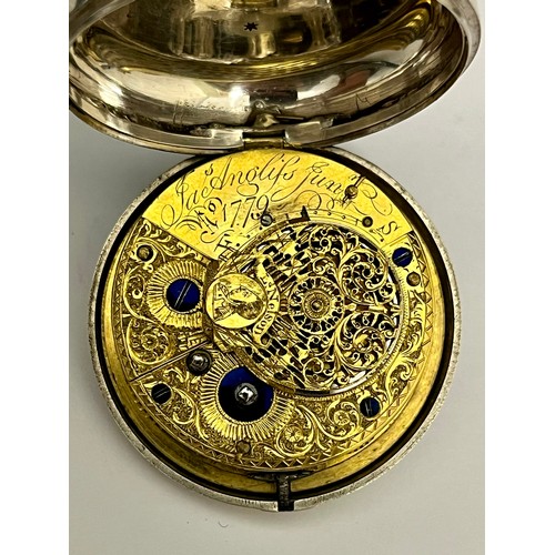 5175 - A late 18th/ early 19th Century silver pair cased pocket watch, enamelled Roman dial with mismatchin... 