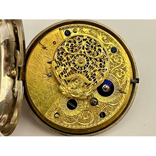 5175 - A late 18th/ early 19th Century silver pair cased pocket watch, enamelled Roman dial with mismatchin... 