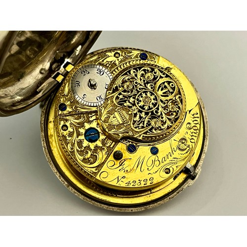 5180 - An early 19th Century silver pair cased pocket watch, enamelled Roman dial with spade hands, verge e... 