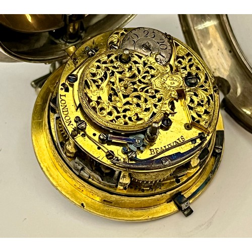 5154 - SIGNED BEAUVAIS: A late 18th/early 19th Century silver double hinge repeating pocket watch, enamelle... 