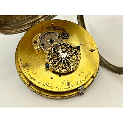 5149 - ESQUISILLON DECHOUDERS: An early 19th Century silver pair cased French pocket watch, enamelled twin ... 