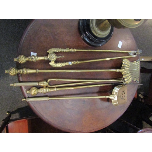 1112 - Brass fire tools including Victorian (set of three and two others)