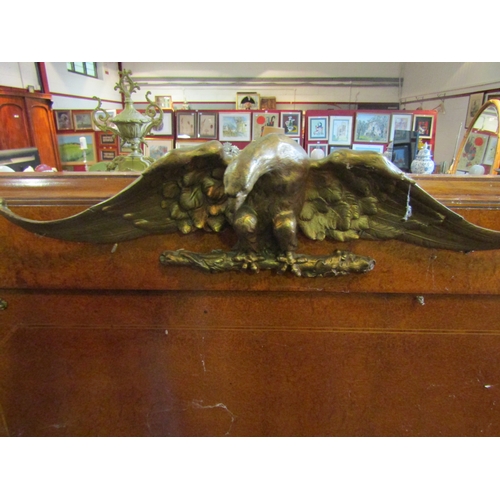 1172 - An Empire style burr walnut bed frame surmounted by gilt eagle on branch, 152cm tall x 156cm wide x ... 