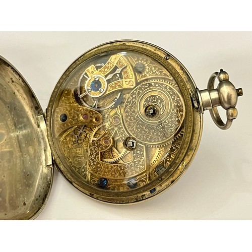 5158 - A 19th Century white metal pocket watch made for the Chinese market, enamelled Roman dial (stained a... 