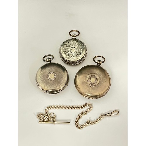 5138 - Three 19th Century silver cased pocket watches with enamelled Roman dials, including a fusee lever p... 