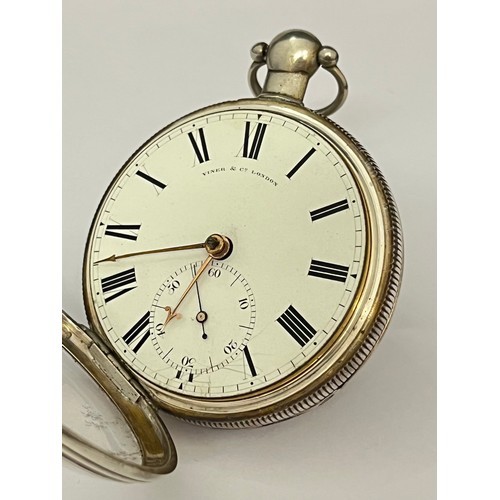 5099 - VINER & CO: A 19th Century silver open-faced chronometer pocket watch, enamelled Roman dial with sub... 