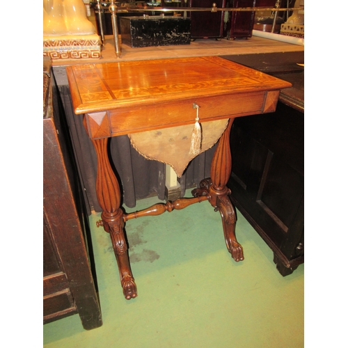 4011 - Circa 1840 an early Victorian rosewood and birdseye maple work table. Hinged top with key, opening t... 