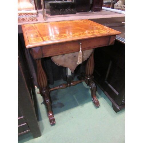 4011 - Circa 1840 an early Victorian rosewood and birdseye maple work table. Hinged top with key, opening t... 