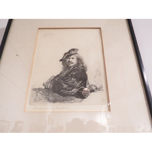 4030 - Hand-printed by Rae Boer, portrait of Rembrandt 1639, framed and glazed, 22.5cm x 17cm image size