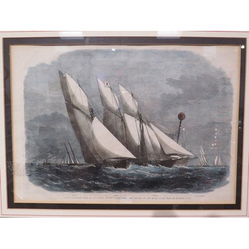 4059 - A framed and glazed print depicting the Annual Schooner Race of the Royal Thames Yacht Club, 26cm x ... 