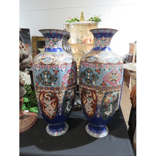 4061 - A pair of late 19th Century Chinese cloisonne enamelled large vases of panelled baluster form, 59cm ... 