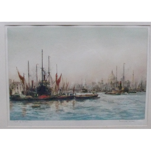 4274 - FRANCIS-WELLS (XX) A framed and glazed coloured etching - 'Pool Of London'. Pencil signed with Rembr... 