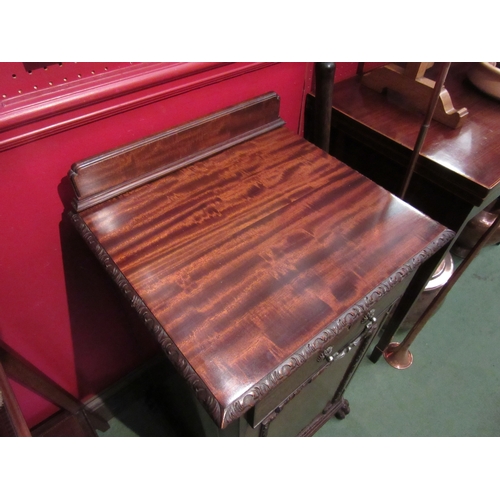 4127 - A mahogany pot cupboard with single drawer over cupboard on paw feet, 84cm tall with back, 44cm wide... 