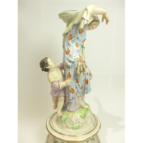 4177 - An early 19th Century Berlin porcelain, three-piece figural table centre piece, with a pierced, boat... 