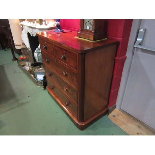 4194 - Circa 1860 a mid-Victorian flame mahogany round cornered chest of two short over three graduating lo... 