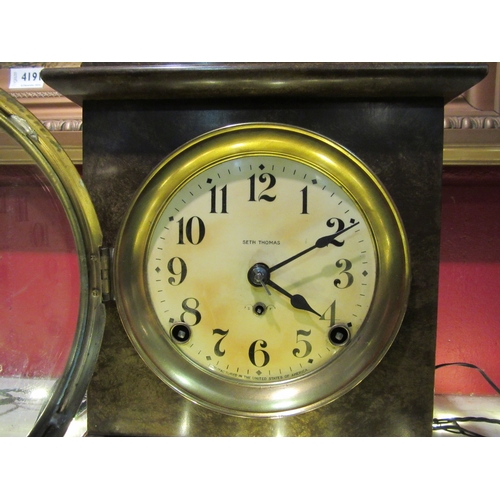 4214 - Seth Thomas mantel clock, ca. 1910, dark green adamantine case, 8.5