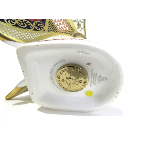 4506 - A Royal Crown Derby paperweight Old Imari solid gold band Butterfly, gold stopper, boxed 10.5cm tall