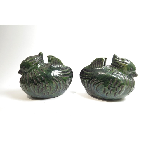 4508 - A pair of Japanese ceramic Mandarin Duck screen holders, 12cm x 14cm