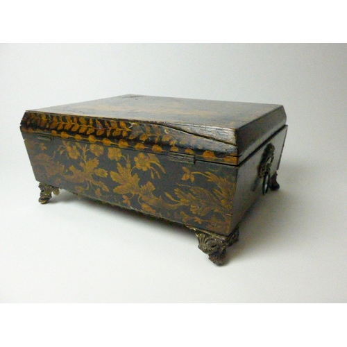 4515 - A late 19th Century neoclassical penwork sarcophagus jewellery box with chinoiserie scene to top, ra... 