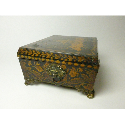 4515 - A late 19th Century neoclassical penwork sarcophagus jewellery box with chinoiserie scene to top, ra... 