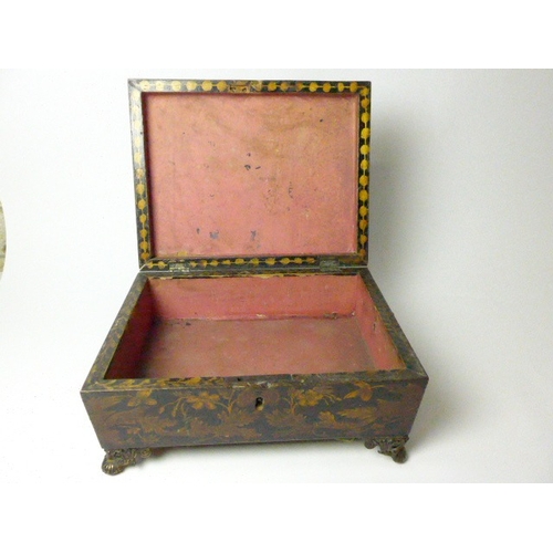 4515 - A late 19th Century neoclassical penwork sarcophagus jewellery box with chinoiserie scene to top, ra... 