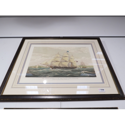 4058 - After W.J. HUGGINS marine painter to His Majesty, a coloured engraving depicting the ship Samuel End... 