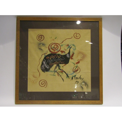 4495 - An Aboriginal watercolour depicting a large Australian bird with hand motifs. Signature indistinct. ... 