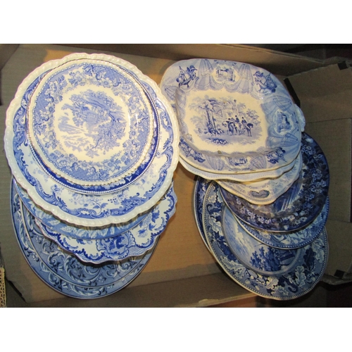 4566 - A box containing blue and white china, mainly plates and dishes