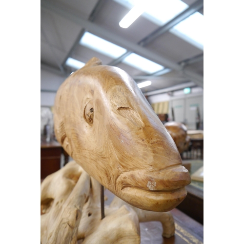 2003 - A large wooden root carved fish on stand