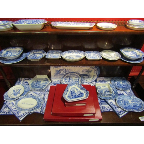 4032 - A group of Spode 'Italian' blue and white pin dishes together with place mats, oven mitts, etc.