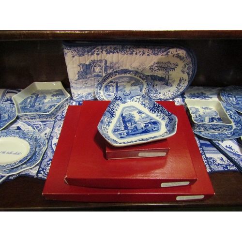 4032 - A group of Spode 'Italian' blue and white pin dishes together with place mats, oven mitts, etc.