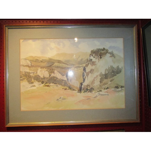 4067 - A watercolour of country landscape, indistinctly signed lower right, framed and glazed, 38cm x 54cm ... 