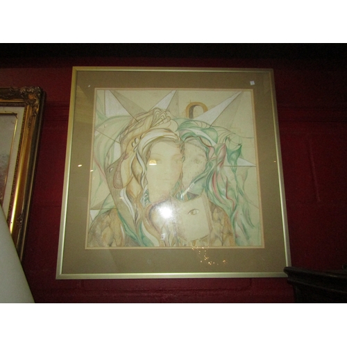 4195 - PENELOPE JAMES (XX): A framed and glazed coloured pencil on paper, portrait of a woman. Signed lower... 