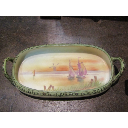 4262 - A Nippon Morimura circa 1911 square twin handled dish, oval dish and covered dish, all with sailing ... 