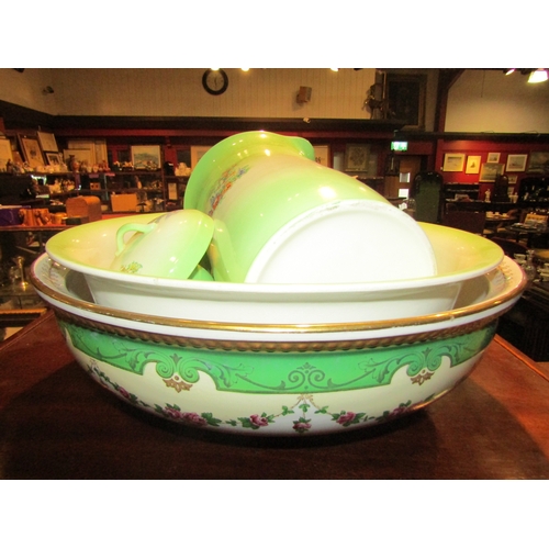 4301 - A multi-piece green ground wash set and a wash bowl