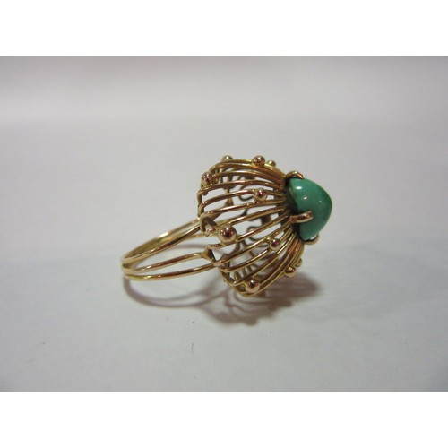 1377 - A wirework ring with cabochon turquoise, unmarked