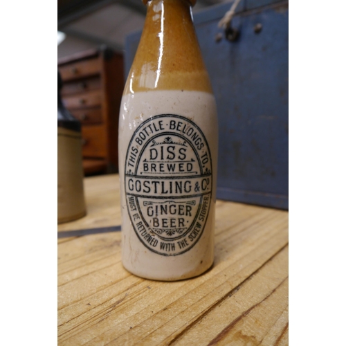 2001 - A stoneware ginger beer Gostling & Co, Diss and another G.Taylor, King Street, Yarmouth, 17 and 20cm... 