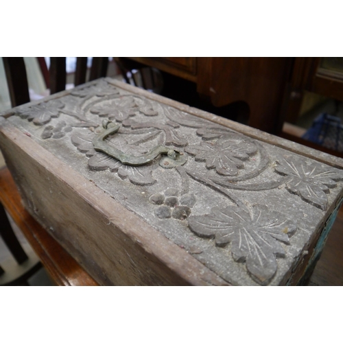 2014 - Two harwood storage boxes, one carved the other studded